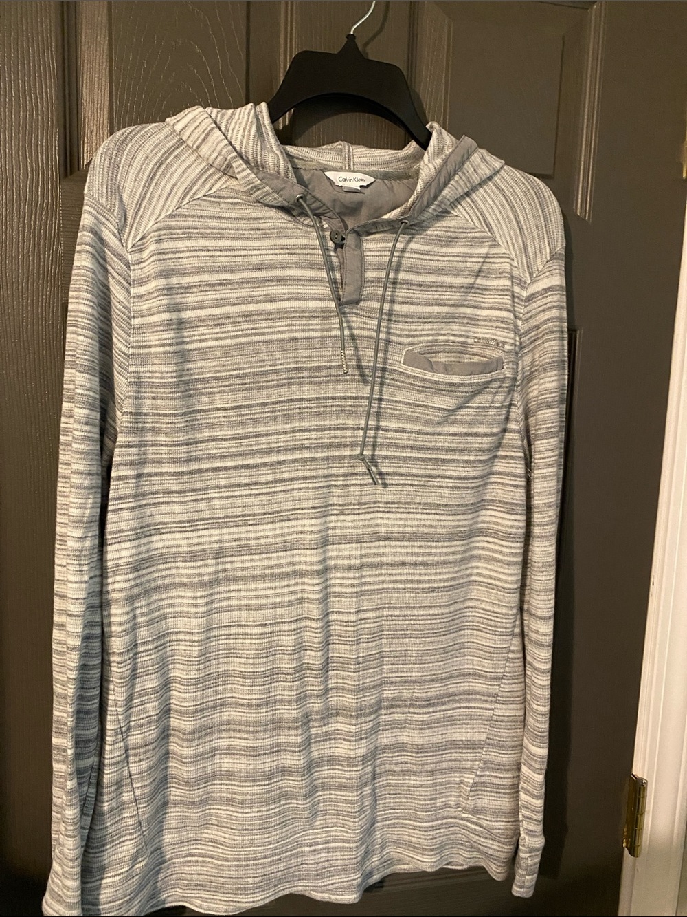 Calvin Klein Men's Light Gray Striped 1/4 Hoodie